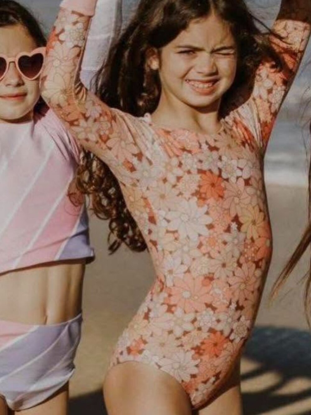 NWOT Girls Saint Ida Floral Long Sleeve One Piece Swimsuit Orange Retro size 8